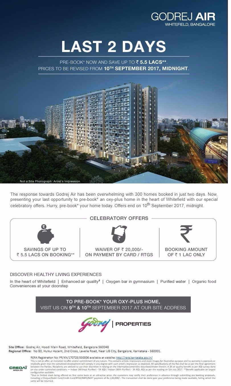 Pre book homes now and save up to Rs. 5.5 lacs at Godrej Air in Bangalore Update